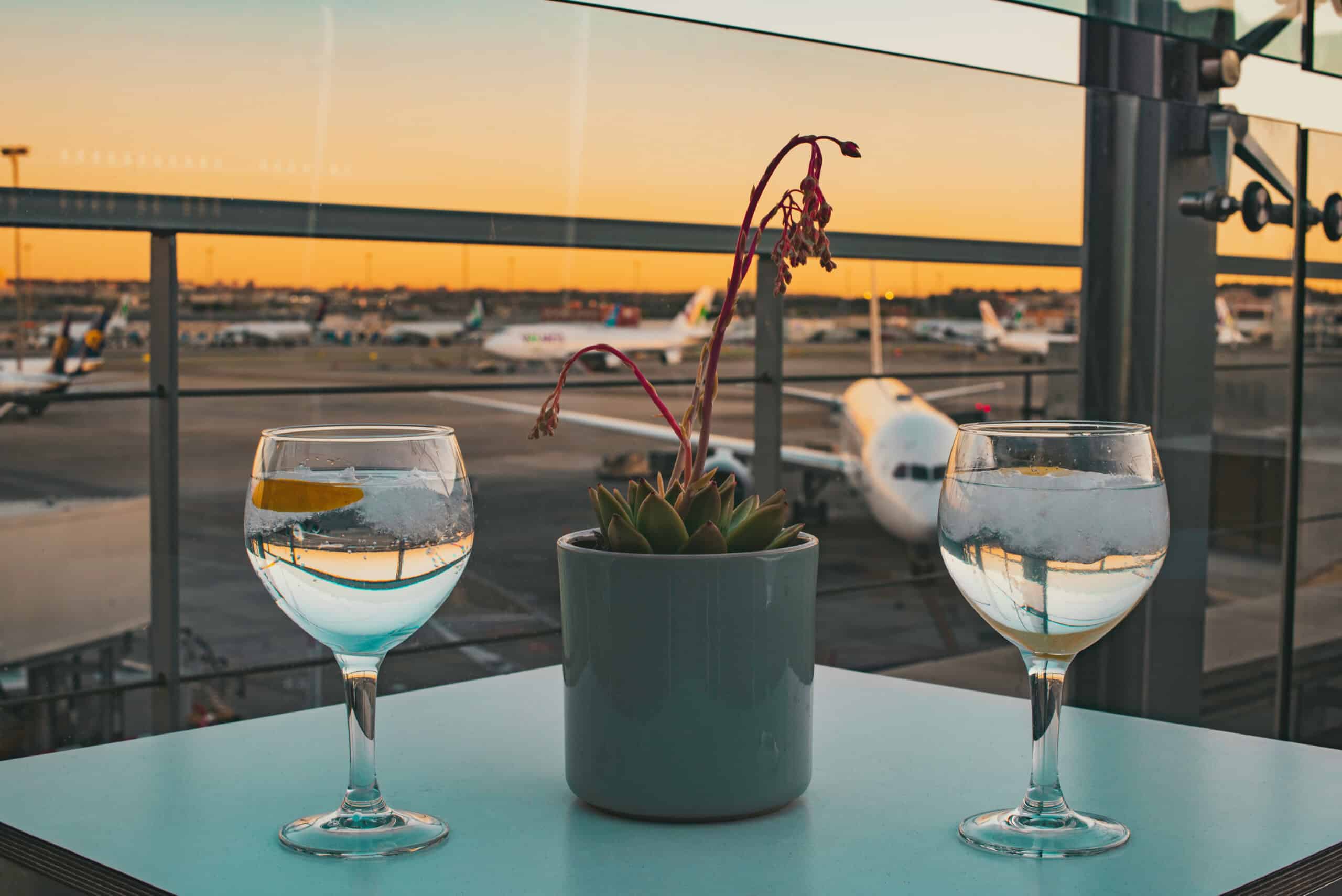 A refreshing drink at the airport terrace before catching a flig